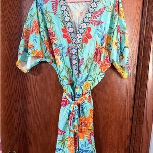 Cupshe Turquoise Floral Mini Dress with Orange & Yellow Accents